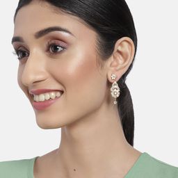 House of Pataudi Gold-Plated American Diamond Studded Floral Drop Earrings-picture-39