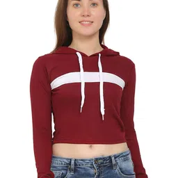SAIOM Women's Maroon Crop Hoodie Neck Top-picture-37
