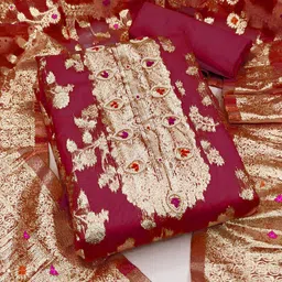 SHADOW & SAINING Embellished Organza Semi-Stitched Dress Material-picture-10