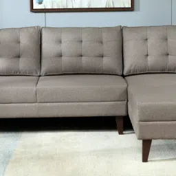woodsworth from pepperfry Serena Fabric LHS Sectional Sofa (3 + Lounger) In Sandy Brown Colour image 2