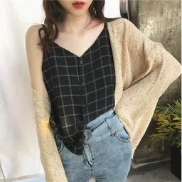Outzidr Women Checked Black Cotton Top-picture-23
