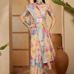 Moda Rapido Floral Zari Linen Blend Saree-picture-20