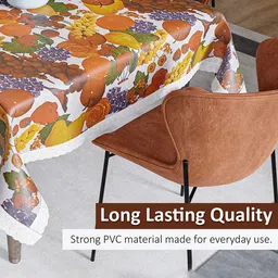 Kuber Industries White & Brown Printed Waterproof 4-Seater Table Cover image 4