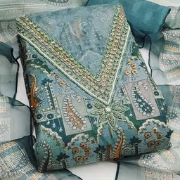 SAINOOR Ethnic Motifs Embroidered Sequinned Organza Semi-Stitched Dress Material-image-33