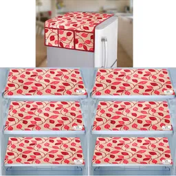E-Retailer 7-Pcs Red & Cream Printed Refrigerator Covers-image-28