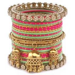 RIJOLI Alloy Zircon Artificial Stones and Beads Bangle With Latkan kada image 3