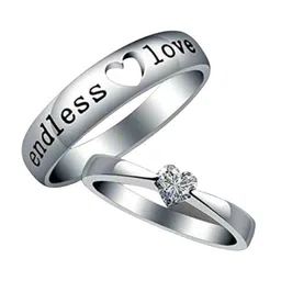Ringzinnie Set Of 2 Stainless Steel Stone-Studded Endless Couple Finger Rings-picture-14