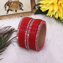 TAJ BRIDAL STORE Set Of 12 Kundan Studded Bangles-image-33