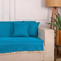 STITCHNEST Blue 2 Seater Jute Sofa Cover image 5