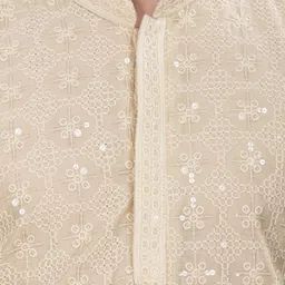 Anouk Beige Geometric Embroidered Sequins Mandarin Collar Cotton Straight Kurta image 5