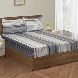 SWAYAM Blue & White Striped 210 TC King Bedsheet with 2 Pillow Covers-image-5