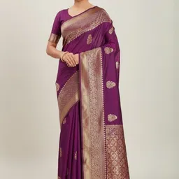 Bindi Fashion Woven Design Zari Silk Blend Handloom Banarasi Saree-picture-11