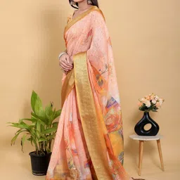 DAATAR Floral Printed Zari Border Fusion Saree image 5