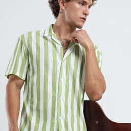 THE BEETEL HOUSE Men Vertical Striped Cuban Collar Casual Shirt-picture-19