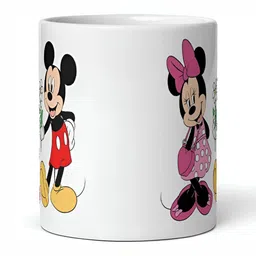 Mr UVD White & Pink Cartoon Characters Printed Ceramic Matte Mug 350 ml image 2