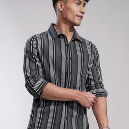 HIGHLANDER Men Comfort Slim Fit Opaque Striped Casual Shirt-picture-28