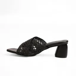 Kneetoes Women Black Crochet Criss-Cross Block Heels image 4