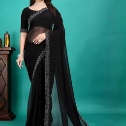 MEAVEN FEB Embellished Embroidered Pure Georgette Saree-image-31