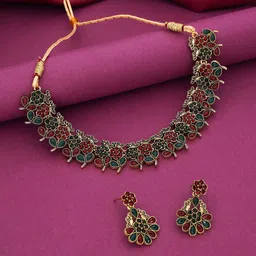 Anouk Gold-Plated Artificial Stones-Studded FloralShaped Necklace With Earrings-picture-33