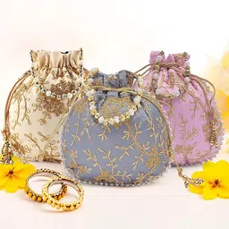Kuber Industries Set of 3 Embroidered Potli Bags-image-88