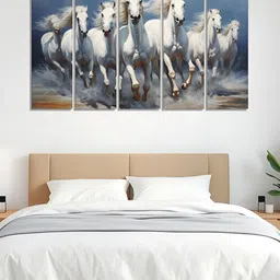 RANDOM Vinyl White & Blue 5 Piece Printed Canvas Wall Paintings image 2