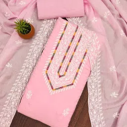 Panzora Floral Embroidered Thread Work Soft Silk Cotton Unstitched Dress Material-image-85