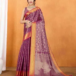 Ishin Ethnic Motifs Zari Silk Blend Kanjeevaram Saree-image-89