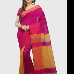 Crochetin Colourblocked Woven Design Saree-image-20
