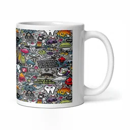 Mr UVD White & Grey Graphic Printed Ceramic Glossy Mug - 350 ml image 2