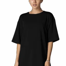 NOTWILD Women Solid Round Neck Cotton Oversized T-shirt-picture-12