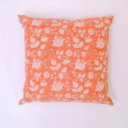 Block N Style Orange & White Floral Printed Square Cotton Cushion Cover-image-42