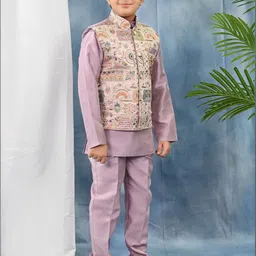 Sangria Boys Cotton Silk Kurta & Pyjama Set With Embroidered Waistcoat image 3