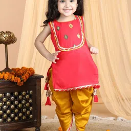 Here&Now X Kinder Kids Girls Ethnic Motifs Printed Regular Gotta Patti Pure Cotton Kurti with Dhoti Pants-picture-53