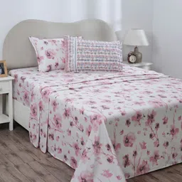 MASPAR Eclectic Garden White & Pink 300TC Pure Cotton Queen Bedsheet & 2 Pillow Cover-picture-36