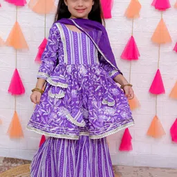 AATYA KIIDS Girls Floral Printed Regular Gotta Patti Pure Cotton Kurta with Sharara & With Dupatta-picture-12