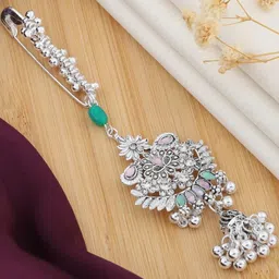 niva fashion Silver-Toned Silver Plated Kundan Beads Studded Alloy Brooch-picture-19
