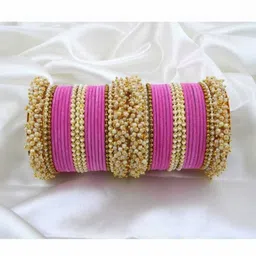 TRIOXY Pink Glass Artificial Stones & Beads Bangle image 1