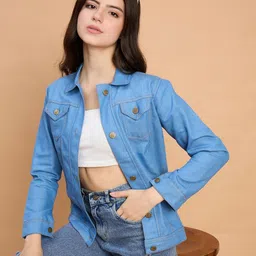 The Roadster Lifestyle Co Spread Collar Button Down Long Denim Jacket image 4