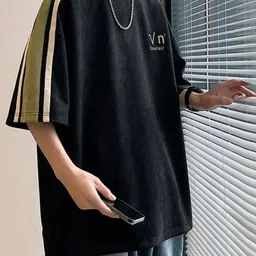 HERE&NOW Men Striped Round Neck Oversized T-shirt image 4