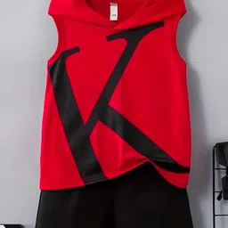 MUSNAH GARMENTS Kids-Unisex Red Cotton Blend Clothing Set-image-45