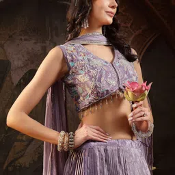 Stylum Floral Printed & Embroidered Sequinned Ready to Wear Lehenga & Blouse With Dupatta image 3