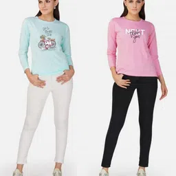 Metronaut Women Pack of 2 Bio Finish Graphic Printed Round Neck Cotton T-shirts image 2