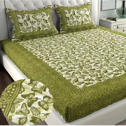 DGSM CRAFT Green & Multicoloured 144 TC King Bedsheet with 2 Pillow Covers-picture-14