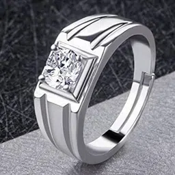 Lila Men Sterling Silver AD-Studded Adjustable Finger Ring-picture-10