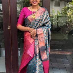 AMRUTKALA SAREES Ethnic Motifs Woven Design Zari Saree with Blouse Piece image 3