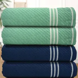 Aura Green & Navy Blue 4 Cotton 400 GSM Bath Towel image 1