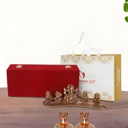 INTERNATIONAL GIFT Copper-Toned 5 Pcs Ganesh Idol Showpiece With Diya Religious Gift Set-picture-31