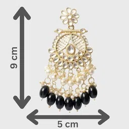 TESSARA Gold Plated Kundan Studded & Beaded Geometric Drop Earrings image 2