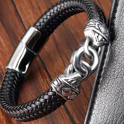 The Roadster Lifestyle Co Men Leather Knot-Detail Bangle Style Bracelet image 5