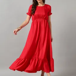 Krunal Raiyani Women Puff Sleeve Fit and Flare Midi Dress-picture-30